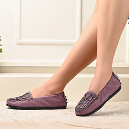 Women Premium Leather Flexible Slip On Loafer (W-Flexy-02-Lilac)