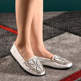 Women Premium Leather Flexible Slip On Loafer (W-Flexy-02-White)
