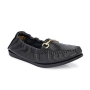 Women Premium Leather Black Formal Slip On Flexible Loafer (W-Flexy-12-Black)
