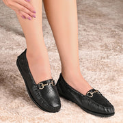Women Premium Leather Black Formal Slip On Flexible Loafer (W-Flexy-12-Black)