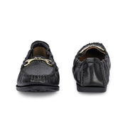 Women Premium Leather Black Formal Slip On Flexible Loafer (W-Flexy-12-Black)