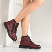 Women Premium Leather Side Zipper Ankle Boots (W-HR-75-BORDO)