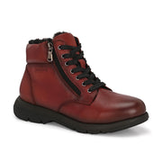 Women Premium Leather Side Zipper Ankle Boots (W-HR-75-BORDO)