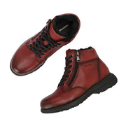 Women Premium Leather Side Zipper Ankle Boots (W-HR-75-BORDO)
