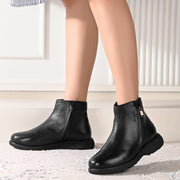 Women Premium Leather Dual Side Zipper Ankle Boots (W-HR-80-BLACK)