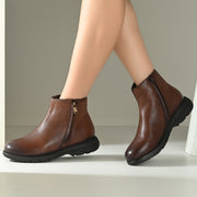 Women Premium Leather Dual Side Zipper Ankle Boots (W-HR-80-TAN)