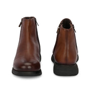 Women Premium Leather Dual Side Zipper Ankle Boots (W-HR-80-TAN)