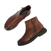 Women Premium Leather Dual Side Zipper Ankle Boots (W-HR-80-TAN)