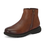 Women Premium Leather Dual Side Zipper Ankle Boots (W-HR-80-TAN)