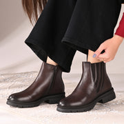 Women Premium Leather Side Zip Chelsea Boots (W-HR-85-BROWN)