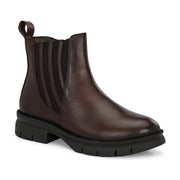 Women Premium Leather Side Zip Chelsea Boots (W-HR-85-BROWN)