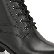 Women Premium Leather Side Zipper Block Heel Ankle Boots (W-HR-90-BLACK)