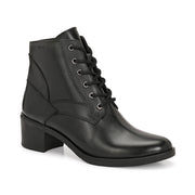 Women Premium Leather Side Zipper Block Heel Ankle Boots (W-HR-90-BLACK)
