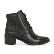 Women Premium Leather Side Zipper Block Heel Ankle Boots (W-HR-90-BLACK)