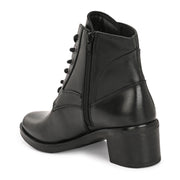 Women Premium Leather Side Zipper Block Heel Ankle Boots (W-HR-90-BLACK)
