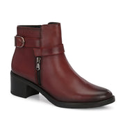 Women Premium Leather Side Zipper Ankle Boots (W-HR-95-BORDO)