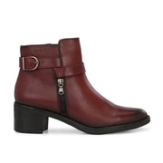 Women Premium Leather Side Zipper Ankle Boots (W-HR-95-BORDO)