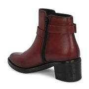 Women Premium Leather Side Zipper Ankle Boots (W-HR-95-BORDO)
