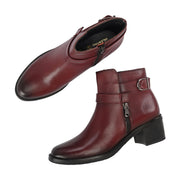 Women Premium Leather Side Zipper Ankle Boots (W-HR-95-BORDO)