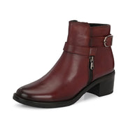 Women Premium Leather Side Zipper Ankle Boots (W-HR-95-BORDO)