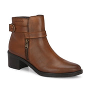 Women Premium Leather Side Zipper Ankle Boots (W-HR-95-COGNAC)