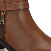 Women Premium Leather Side Zipper Ankle Boots (W-HR-95-COGNAC)