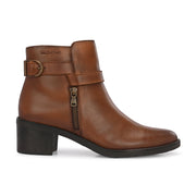 Women Premium Leather Side Zipper Ankle Boots (W-HR-95-COGNAC)