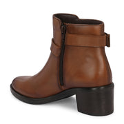 Women Premium Leather Side Zipper Ankle Boots (W-HR-95-COGNAC)