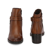 Women Premium Leather Side Zipper Ankle Boots (W-HR-95-COGNAC)