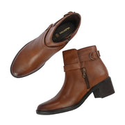 Women Premium Leather Side Zipper Ankle Boots (W-HR-95-COGNAC)