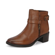 Women Premium Leather Side Zipper Ankle Boots (W-HR-95-COGNAC)