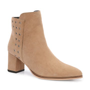 Women Premium Leather Side Zipper Block Heel Ankle Boots (W-HR-GRACIOUS-10-BEIGE)