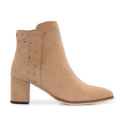Women Premium Leather Side Zipper Block Heel Ankle Boots (W-HR-GRACIOUS-10-BEIGE)