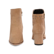 Women Premium Leather Side Zipper Block Heel Ankle Boots (W-HR-GRACIOUS-10-BEIGE)