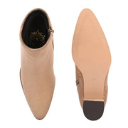 Women Premium Leather Side Zipper Block Heel Ankle Boots (W-HR-GRACIOUS-10-BEIGE)