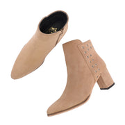 Women Premium Leather Side Zipper Block Heel Ankle Boots (W-HR-GRACIOUS-10-BEIGE)