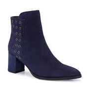 Women Premium Leather Side Zipper Block Heel Ankle Boots (W-HR-GRACIOUS-10-NAVY)