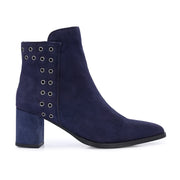 Women Premium Leather Side Zipper Block Heel Ankle Boots (W-HR-GRACIOUS-10-NAVY)