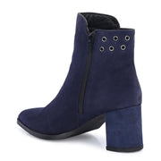 Women Premium Leather Side Zipper Block Heel Ankle Boots (W-HR-GRACIOUS-10-NAVY)