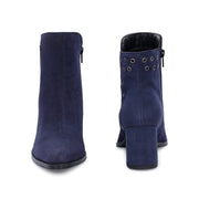 Women Premium Leather Side Zipper Block Heel Ankle Boots (W-HR-GRACIOUS-10-NAVY)