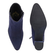 Women Premium Leather Side Zipper Block Heel Ankle Boots (W-HR-GRACIOUS-10-NAVY)