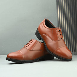 Women Premium Leather Police Oxford Shoes Tan | Formal Lace-Up Duty Shoes | TPR Sole Anti-Slip | Comfortable Uniform Footwear for Female Officers (W-IPS-60-POLICETAN)