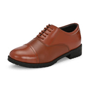 Women Premium Leather Police Oxford Shoes Tan | Formal Lace-Up Duty Shoes | TPR Sole Anti-Slip | Comfortable Uniform Footwear for Female Officers (W-IPS-60-POLICETAN)