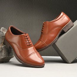 Women Full Smooth Genuine Leather Police Tan Cap Toe Oxford Shoes (W-IPS-61-POLICE-TAN)
