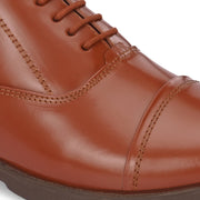 Women Full Smooth Genuine Leather Police Tan Cap Toe Oxford Shoes (W-IPS-61-POLICE-TAN)