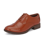 Women Full Smooth Genuine Leather Police Tan Cap Toe Oxford Shoes (W-IPS-61-POLICE-TAN)