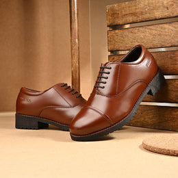 Women Premium Leather Police Oxford Shoes Tan | Formal Lace-Up Duty Shoes | Comfortable Uniform Footwear for Female Officers (W-IPS-61-TAN)