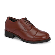 Women Premium Leather Police Oxford Shoes Tan | Formal Lace-Up Duty Shoes | Comfortable Uniform Footwear for Female Officers (W-IPS-61-TAN)