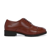 Women Premium Leather Police Oxford Shoes Tan | Formal Lace-Up Duty Shoes | Comfortable Uniform Footwear for Female Officers (W-IPS-61-TAN)