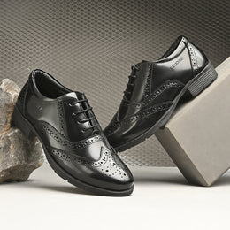 Women Full Smooth Genuine Leather Military Brogue Design Uniform Shoes for Army Officers (W-IPS-71-BLACK)
